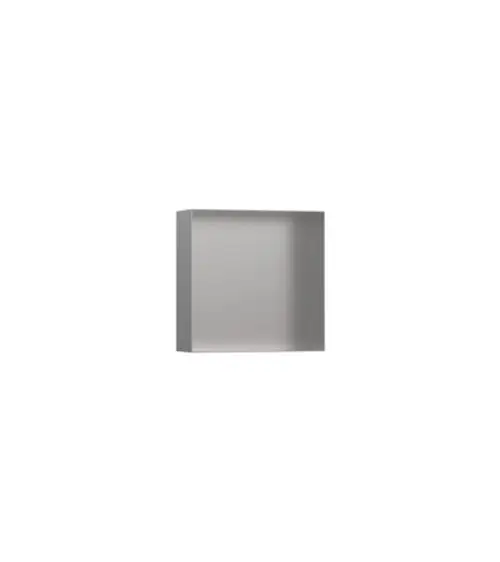Wandnische aus Edelstahl mit gebürsteter Oberfläche, rahmenlos gestaltet. Produkt von Hansgrohe, geeignet für die Integration in Wandkonstruktionen.